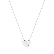 925 srebrna ogrlica - slomljeno srce spojeno sa tri šava, sjajna površina