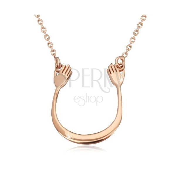 925 srebrna ogrlica ružičasto zlatne boje - sjajni luk i dvije ruke