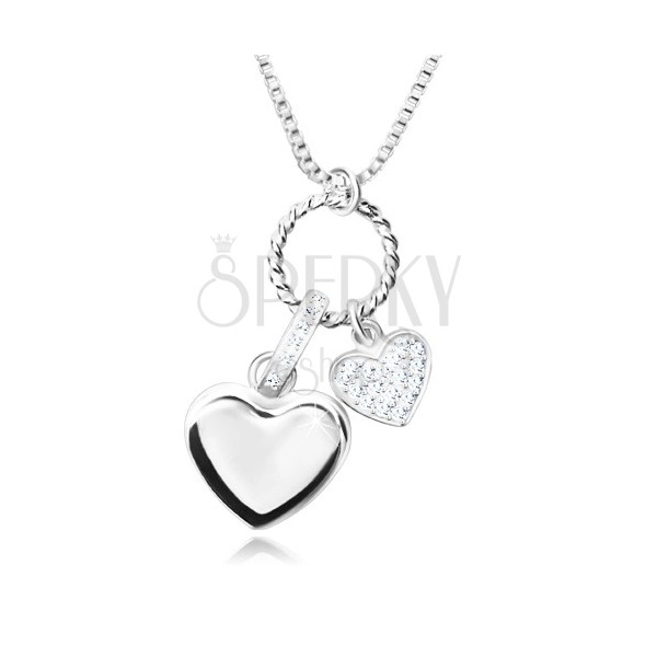 925 srebrna ogrlica - sjajni lančić sa kutnim karikama, multi privjesak, srca