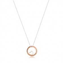925 srebrna ogrlica - kvadratni lančić, krug ružičaste boje zlata sa usjekom i natpisom