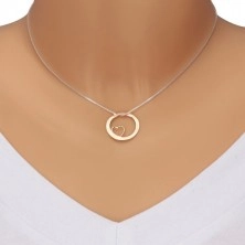 925 srebrna ogrlica - kvadratni lančić, krug ružičaste boje zlata sa usjekom i natpisom