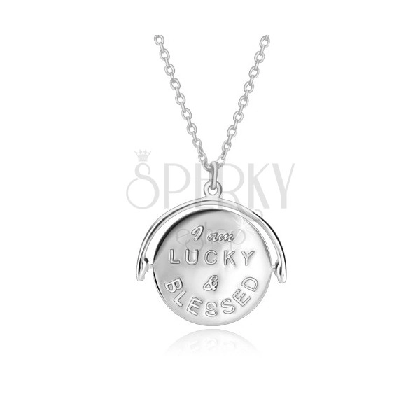 925 srebrna ogrlica, privjesaksa natpisom "I am LUCKY & BLESSED to HAVE U"