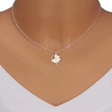925 srebrna ogrlica - djetelina s četiri lista za sreću, usjek u obliku srca, svjetlucavi lančić