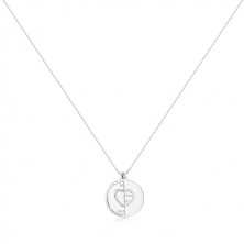 925 srebrna ogrlica - kutni lančić, plosnati krugovi, srce i natpis