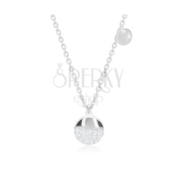925 srebrna ogrlica - plosnati krug, veći krug sa svjetlucavim cirkonima