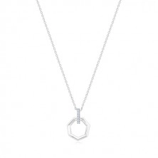925 srebrna ogrlica - vertikalna cirkonska linija i heptagon, lančić