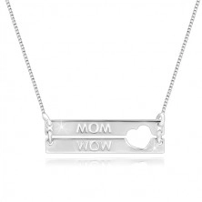 925 srebrna ogrlica - pravokutnici sa usječenim srcem, natpis "MOM"