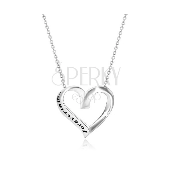 925 srebrna ogrlica - vrpca savijena u srce, "Forever in my heart"