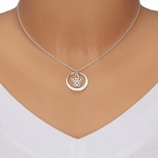 925 srebrna ogrlica - silueta kruga, anđeo sa ornamentima, natpis