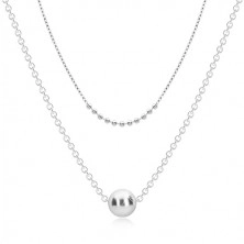 925 srebrna ogrlica - dvostruki lančić, male loptice i veća loptica