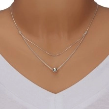 925 srebrna ogrlica - dvostruki lančić, male loptice i veća loptica