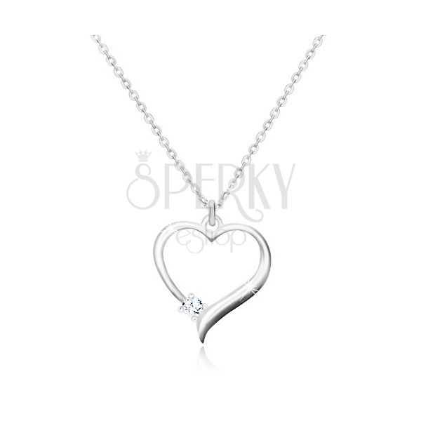 925 srebrna ogrlica - silueta simetričnog srca, svjetlucavi prozirni cirkoni
