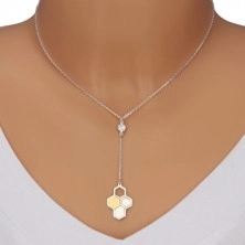 925 srebrna ogrlica - plastični pčelinji okviri, prozirni cirkon, svjetlucavi lančić