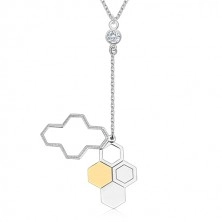 925 srebrna ogrlica - plastični pčelinji okviri, prozirni cirkon, svjetlucavi lančić