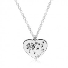 925 srebrna ogrlica - simetrično srce, maslačak, natpis "Mom"