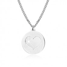 925 srebrna ogrlica - sjajni krug, mat krug sa usjekom u obliku srca