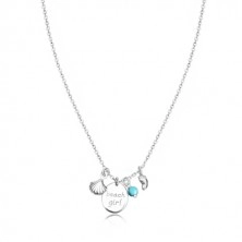 925 srebrna ogrlica - oval sa natpisom "beach girl", otisak stopala, morska školjka i loptica