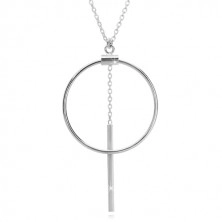 925 srebrna ogrlica - lančić od ovalnih karika, silueta kruga i štapić na lančiću