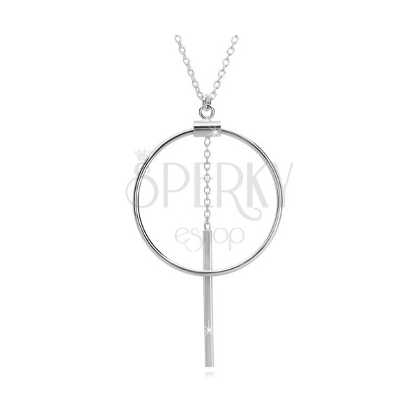 925 srebrna ogrlica - lančić od ovalnih karika, silueta kruga i štapić na lančiću