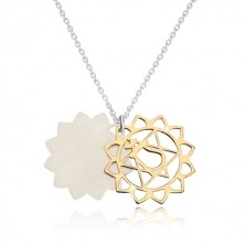 925 srebrna ogrlica - sjajno čakra srce zlatne boje, mat cvijet lotusa
