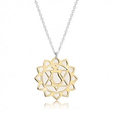 925 srebrna ogrlica - sjajno čakra srce zlatne boje, mat cvijet lotusa