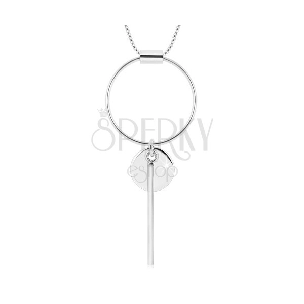 925 srebrna ogrlica - kutne karike, silueta kruga, manji krugi štapić