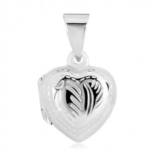 925 srebrni medaljon - simetrično srce, fina gravura, motiv pera