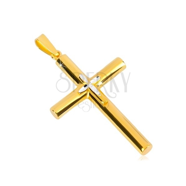 925 srebrni privjesak - križ zlatne boje, manji križ u sredini, usjeci u obliku zrna