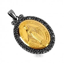 925 srebrni privjesak - Magični medaljon zlatne boje, dekorativni rub tamno sive boje