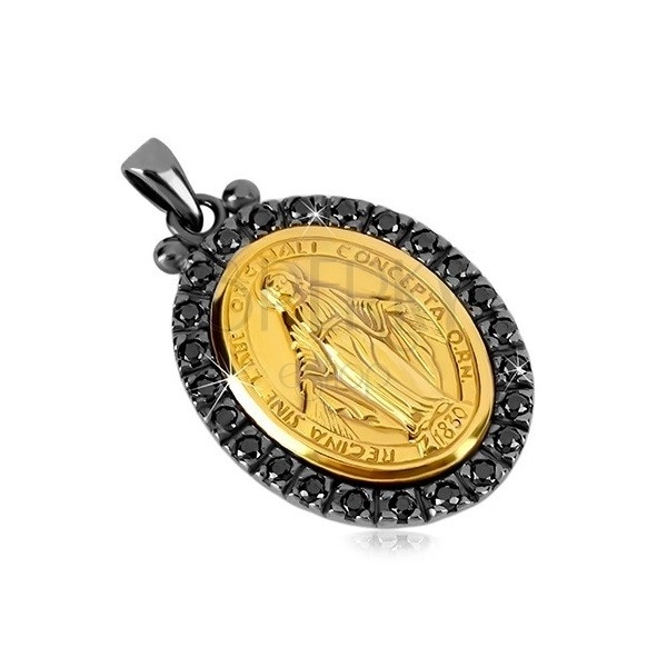 925 srebrni privjesak - Magični medaljon zlatne boje, dekorativni rub tamno sive boje