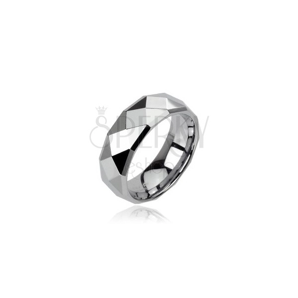 Prsten od volframa srebrne boje sa profinjenim rombovima, 6 mm