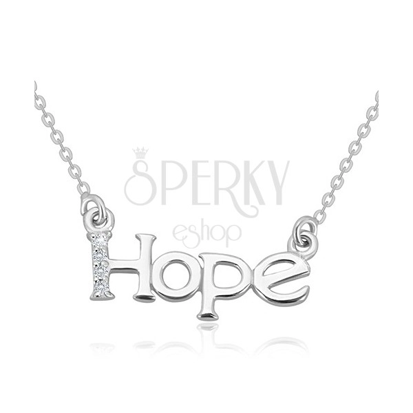 925 srebrna ogrlica - svjetlucavi lančić, natpis "Hope" sa linijom dijamanta