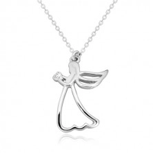 925 srebrna ogrlica - urezani anđeo sa srcem, prozirni dijamant
