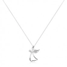 925 srebrna ogrlica - urezani anđeo sa srcem, prozirni dijamant