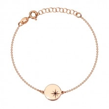 925 srebrni set, ružičasto-zlatna nijansa - narukvica i naušnice, krug s Polarisom, crni dijamant