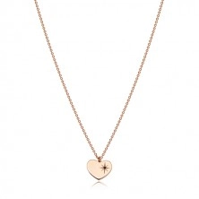 Set ružičasto-zlatne boje, 925 srebro - naušnice i ogrlica, srce s Polarisom i dijamantom