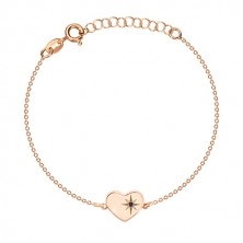925 srebrni set, ružičasto-zlatna nijansa - narukvica i naušnice, srce s Polarisom i dijamantom