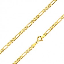 Žuti lančić od 14K zlata - duguljasti prsten, tri ovalna prstena sa štapovima, 550 mm