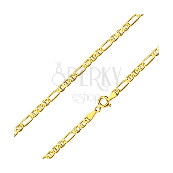 Lančić od 14K žutog zlata - duguljasta karika, tri ovalne karike sa štapićima, 450 mm