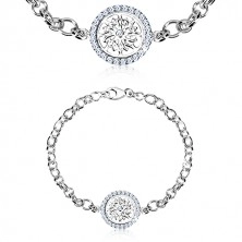 925 srebrna narukvica - krug s ukrasno urezanim cvijetom i cirkonima