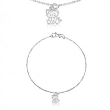 925 srebrna narukvica - privjesak s motivom mačke, sjajne ovalne karike