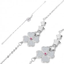 925 srebrna narukvica - svjetlucavi cvijet, tri zvjezdice, male ovalne karike
