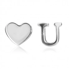 925 srebrne naušnice - blistavo srce i slovo U, dugmad