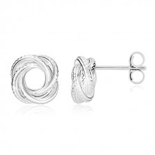 925 srebrne naušnice - sjajni čvor s rezovima, uskim linijama, dugmad