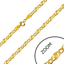 Lančić od 14K žutog zlata - ravni prstenovi, zvjezdasti usjeci, šesterokutne karike, 500 mm