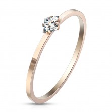 Čelični zaručnički prsten bakrene boje - bistri kvadratni cirkon, sjajna površina