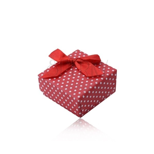 Crvena poklon kutijica za prsten ili naušnice, bijele točkice, mašnica