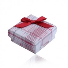 Kutijica za poklon za prsten, naušnice i privjesak, crveni kvadratni uzorak, mašna