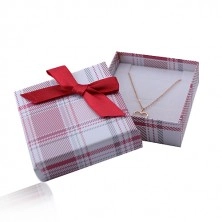 Kutijica za poklon za prsten, naušnice i privjesak, crveni kvadratni uzorak, mašna