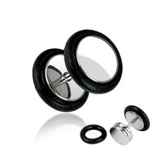 Lažni piercing od nehrđajućeg čelika - sjajni okrugli oblik, crne trake, 8 mm
